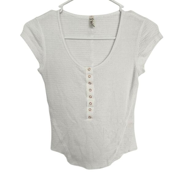 Free People Intimately White Waffle Round Neck Top XS Minimalist Casual - Picture 1 of 5